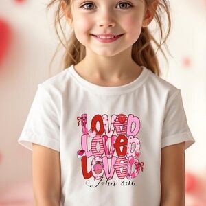 Valentine’s T-shirt loved 3 times with a message of faith Girls 2T-6T white new